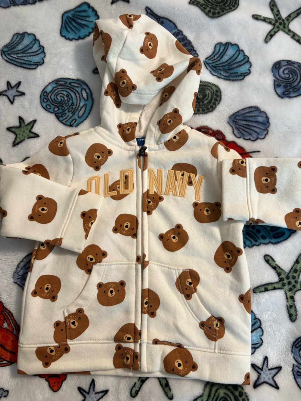 Old Navy Cream Hoodie with Brown Bear Faces